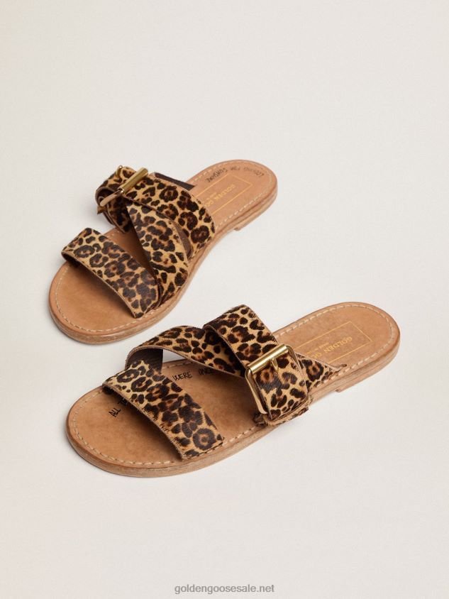 Margaret flat sandals in leopard-print pony skin FN20N437 Women Golden Goose