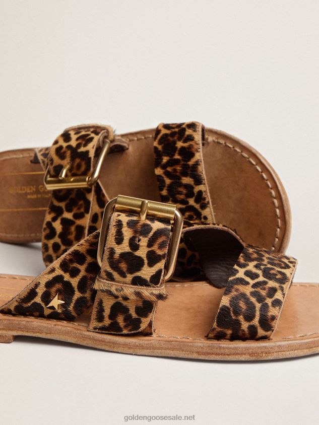 Margaret flat sandals in leopard-print pony skin FN20N437 Women Golden Goose