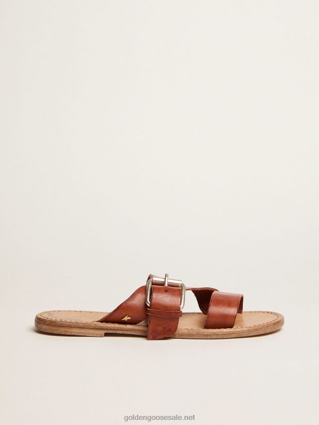 Margaret flat sandals in resin-coated leather FN20N440 Women Golden Goose