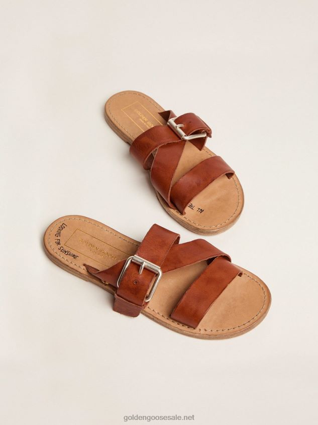 Margaret flat sandals in resin-coated leather FN20N440 Women Golden Goose