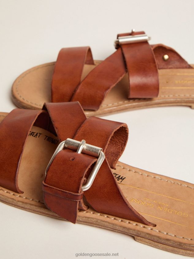 Margaret flat sandals in resin-coated leather FN20N440 Women Golden Goose