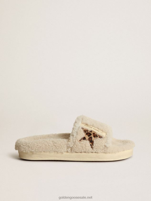 Poolstar in beige shearling with leopard-print pony skin star FN20N432 Women Golden Goose