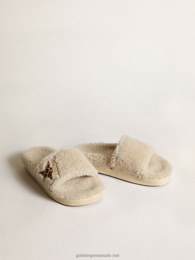 Poolstar in beige shearling with leopard-print pony skin star FN20N432 Women Golden Goose