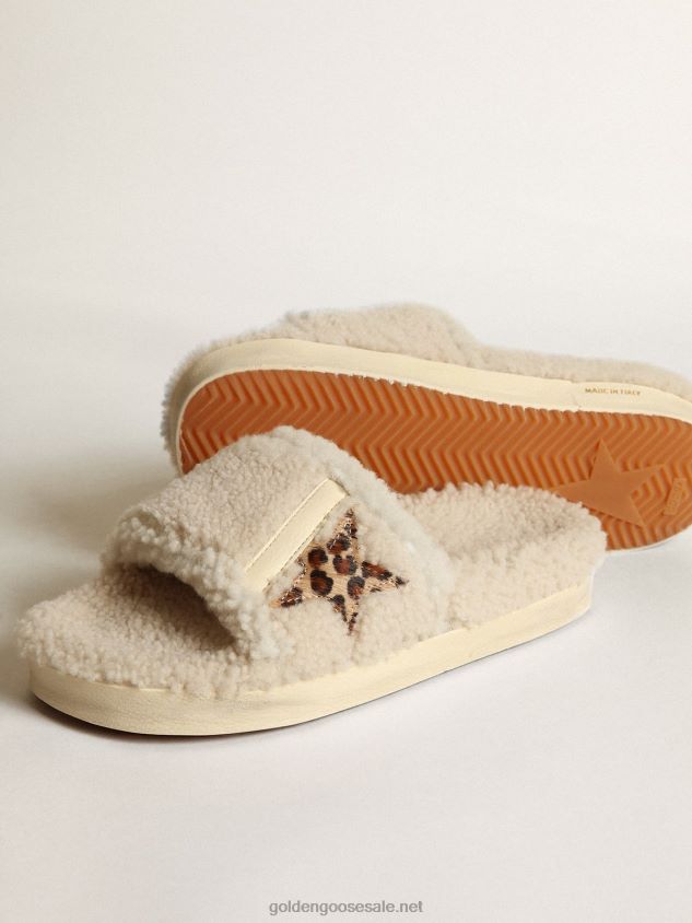 Poolstar in beige shearling with leopard-print pony skin star FN20N432 Women Golden Goose