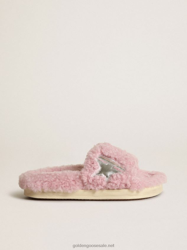 Poolstar model in pink shearling with silver laminated leather star FN20N434 Women Golden Goose
