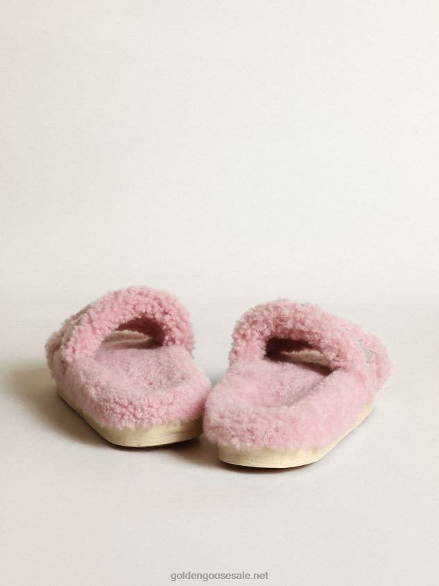 Poolstar model in pink shearling with silver laminated leather star FN20N434 Women Golden Goose