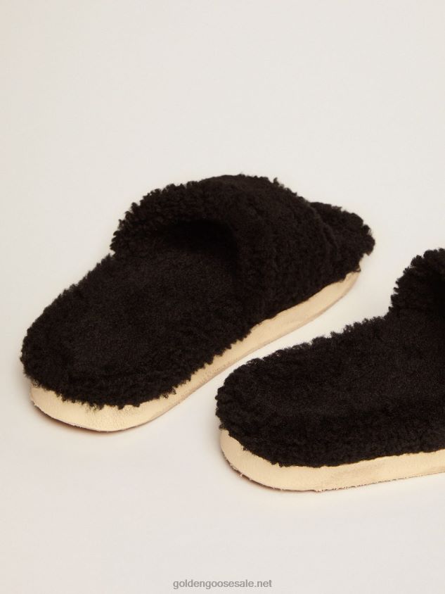 Poolstars in black shearling with star in tone-on-tone leather FN20N438 Women Golden Goose