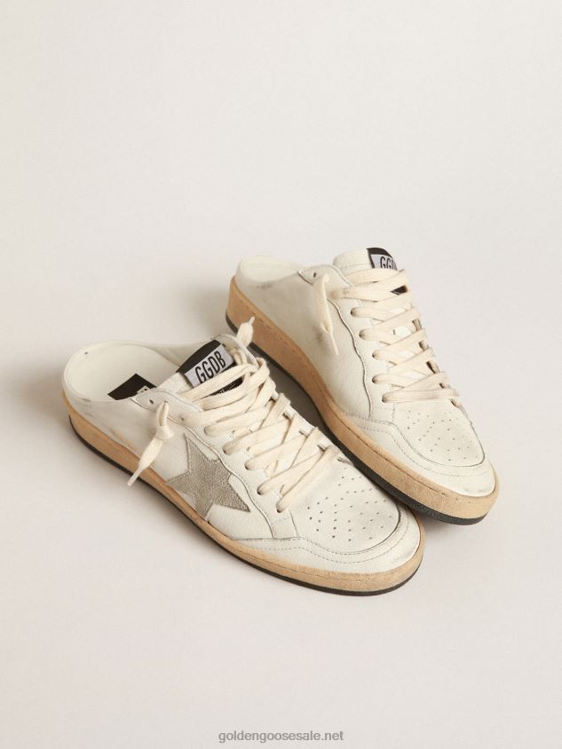 Ball Star Sabots in nappa leather with ice-gray suede star FN20N144 Women Golden Goose