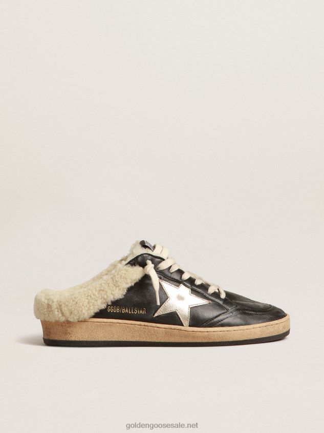 Ball Star Sabots in nappa with platinum star and shearling lining FN20N211 Women Golden Goose