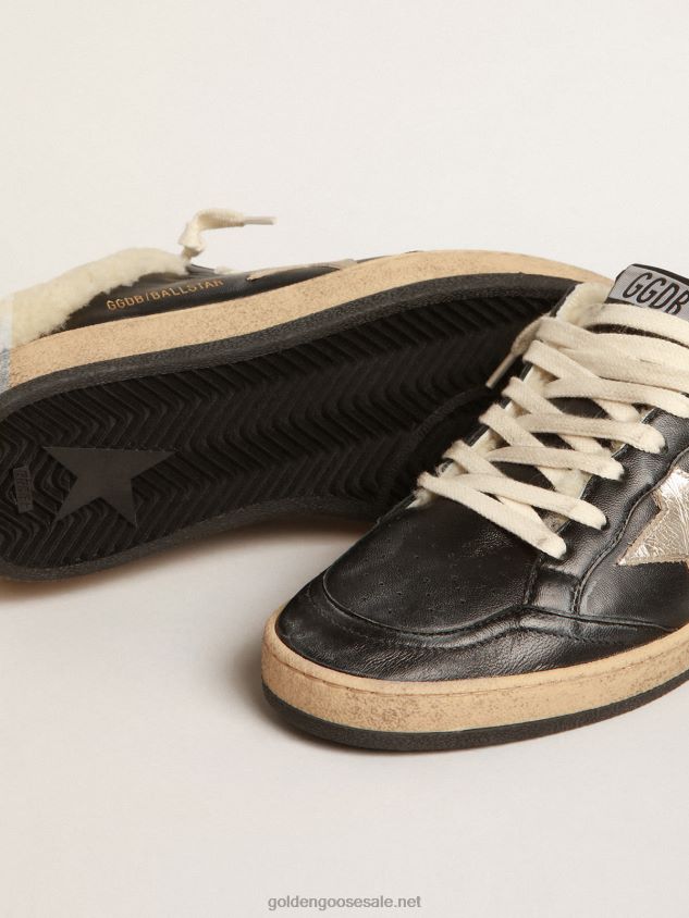 Ball Star Sabots in nappa with platinum star and shearling lining FN20N211 Women Golden Goose