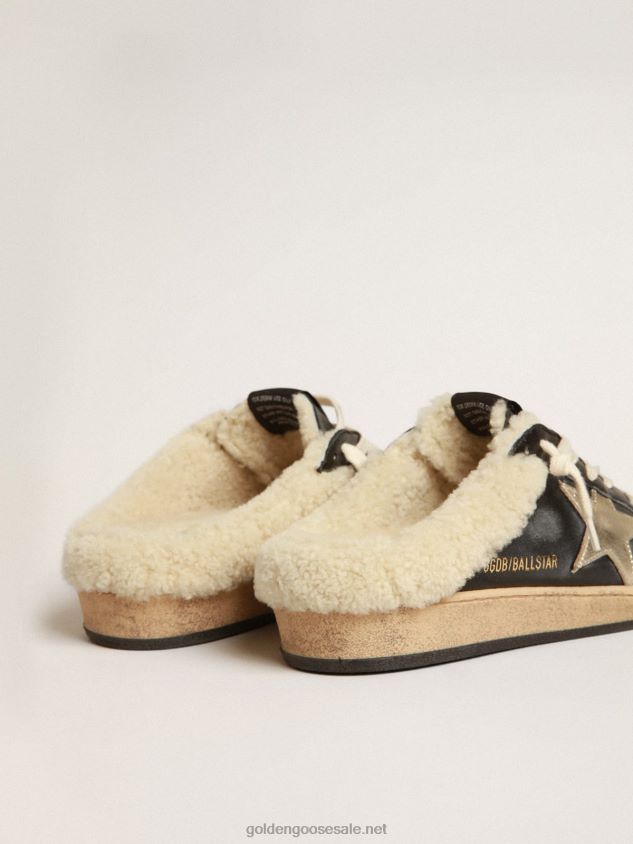 Ball Star Sabots in nappa with platinum star and shearling lining FN20N211 Women Golden Goose