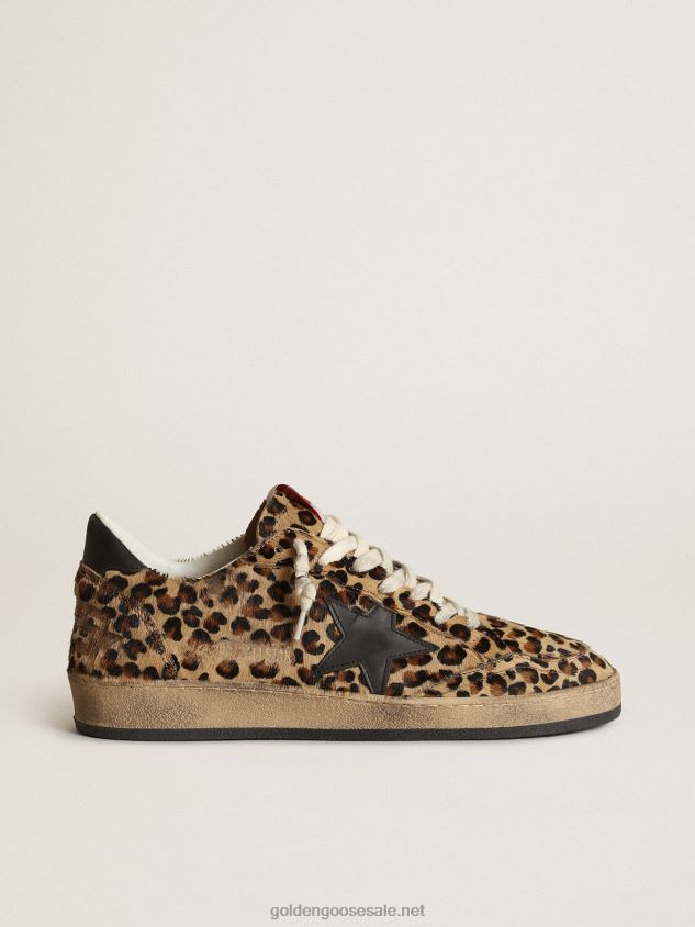 Ball Star in leo-print pony skin black leather star & heel tab FN20N268 Women Golden Goose
