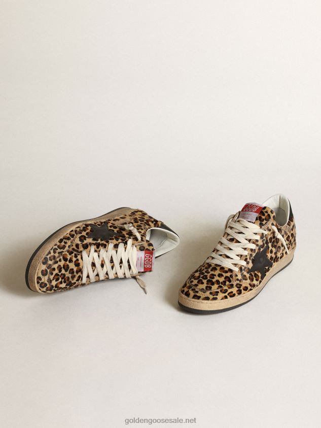 Ball Star in leo-print pony skin black leather star & heel tab FN20N268 Women Golden Goose