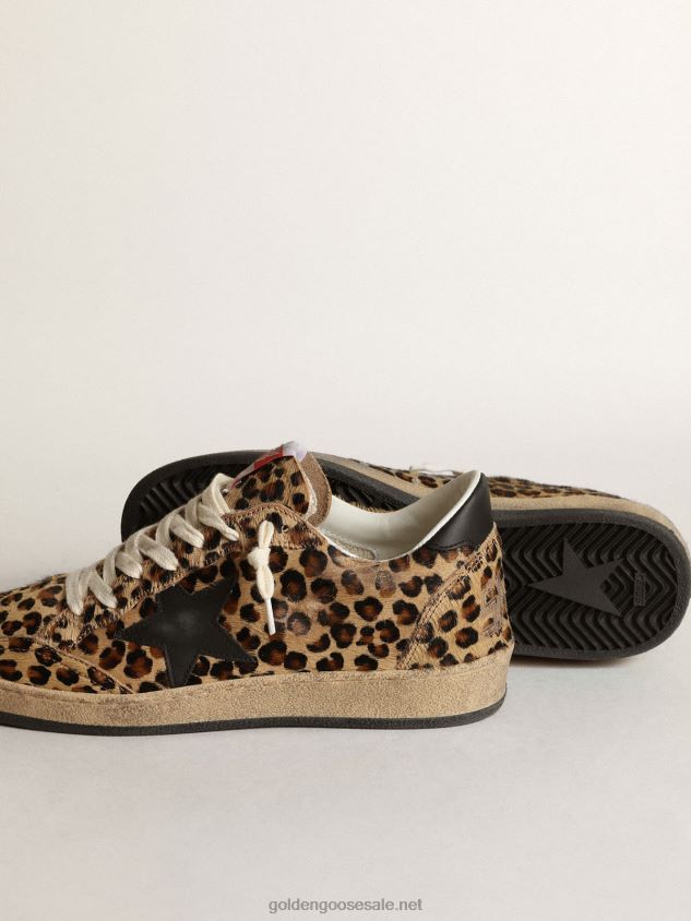 Ball Star in leo-print pony skin black leather star & heel tab FN20N268 Women Golden Goose