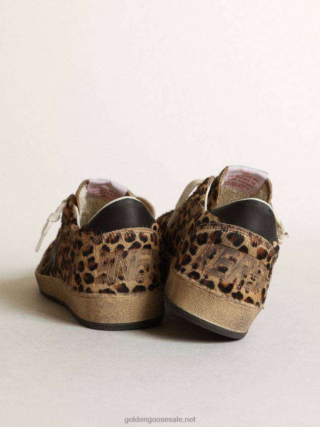 Ball Star in leo-print pony skin black leather star & heel tab FN20N268 Women Golden Goose