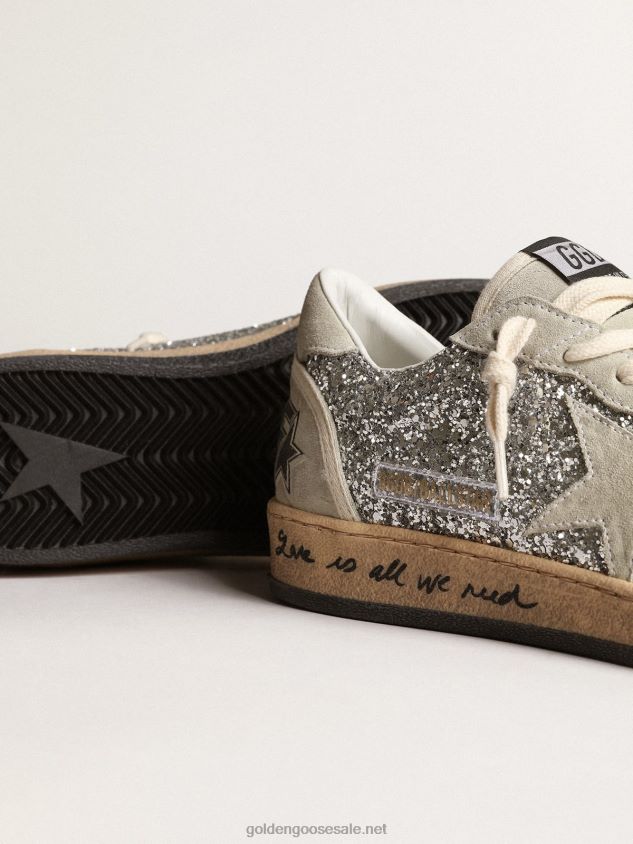 Ball Star in silver glitter with ice-gray suede inserts FN20N233 Women Golden Goose