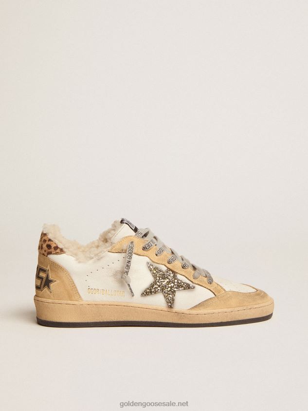 Ball Star sneakers in nappa leather with glitter star and shearling lining FN20N133 Women Golden Goose