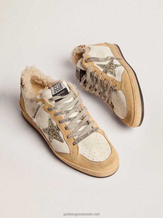 Ball Star sneakers in nappa leather with glitter star and shearling lining FN20N133 Women Golden Goose
