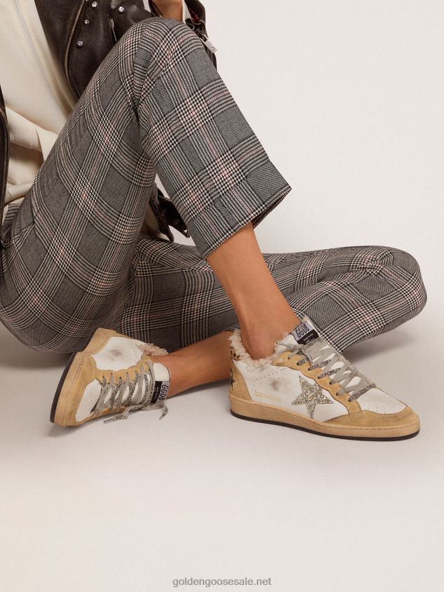 Ball Star sneakers in nappa leather with glitter star and shearling lining FN20N133 Women Golden Goose