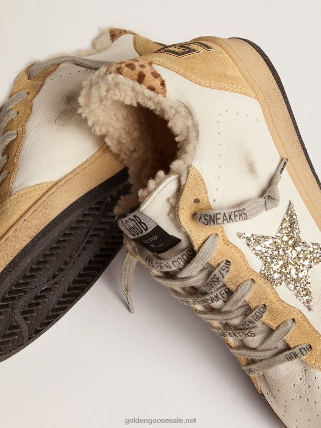 Ball Star sneakers in nappa leather with glitter star and shearling lining FN20N133 Women Golden Goose
