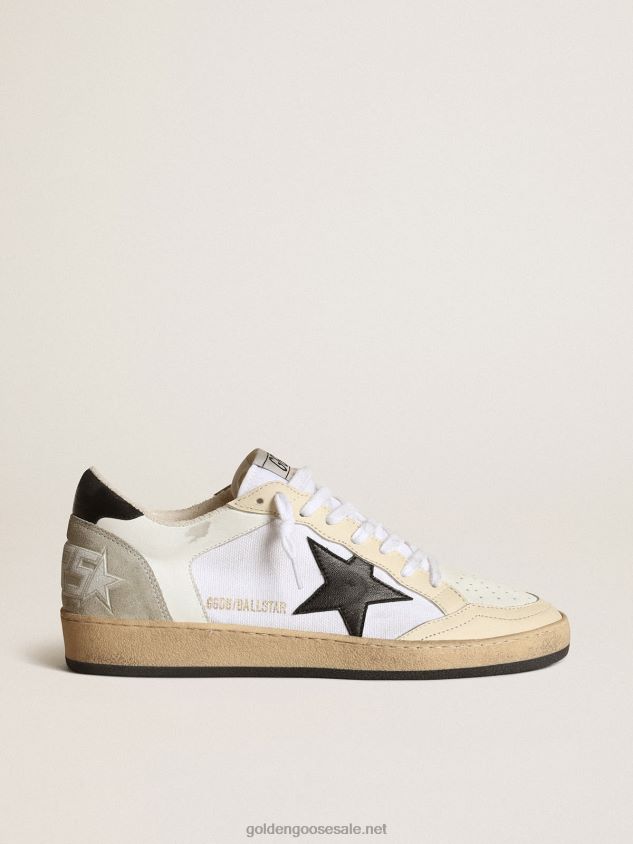 Ball Star sneakers in white canvas and leather with ivory leather inserts and black nappa leather star FN20N84 Women Golden Goose