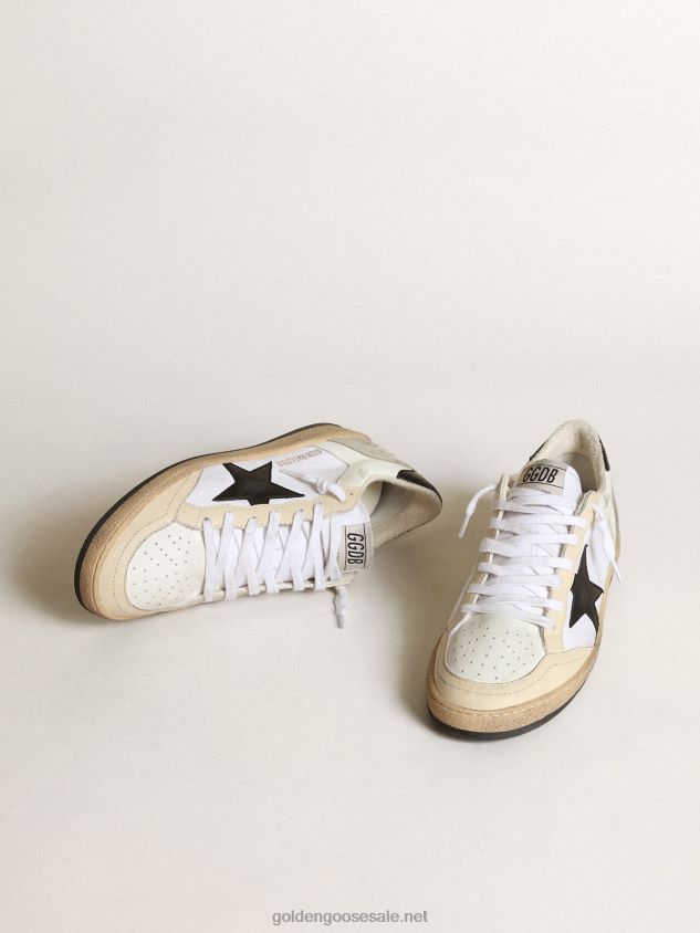 Ball Star sneakers in white canvas and leather with ivory leather inserts and black nappa leather star FN20N84 Women Golden Goose