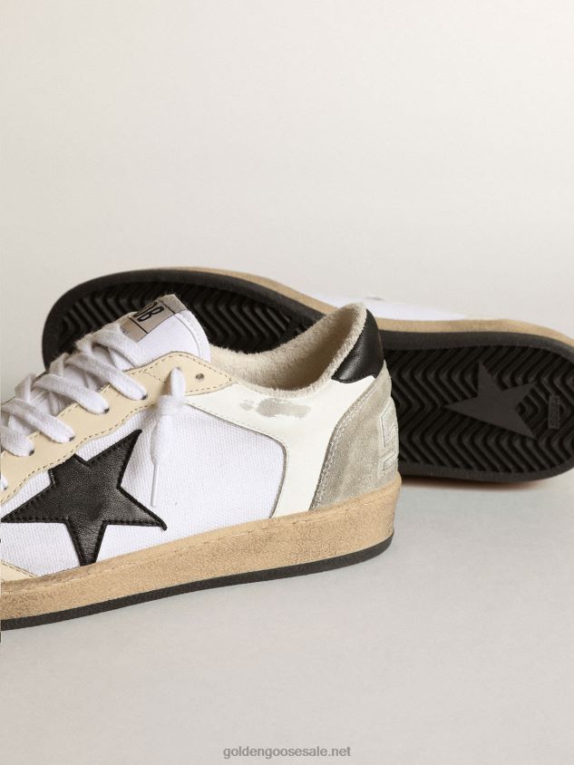 Ball Star sneakers in white canvas and leather with ivory leather inserts and black nappa leather star FN20N84 Women Golden Goose