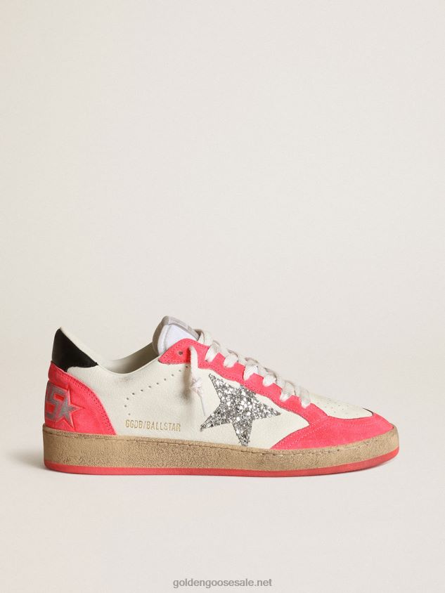 Ball Star sneakers in white nappa leather with silver glitter star FN20N40 Women Golden Goose