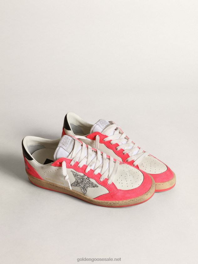 Ball Star sneakers in white nappa leather with silver glitter star FN20N40 Women Golden Goose