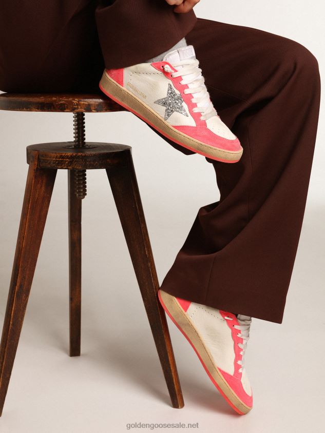 Ball Star sneakers in white nappa leather with silver glitter star FN20N40 Women Golden Goose