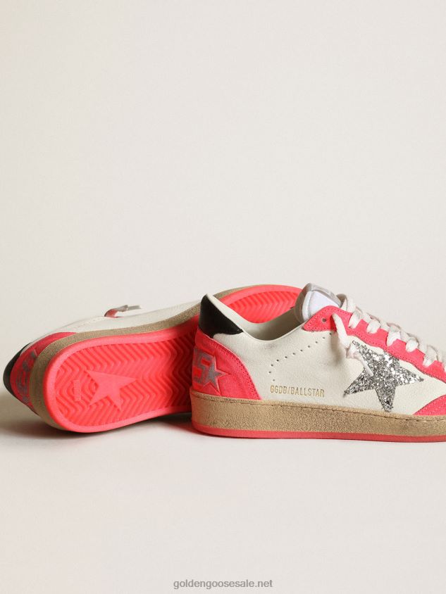 Ball Star sneakers in white nappa leather with silver glitter star FN20N40 Women Golden Goose