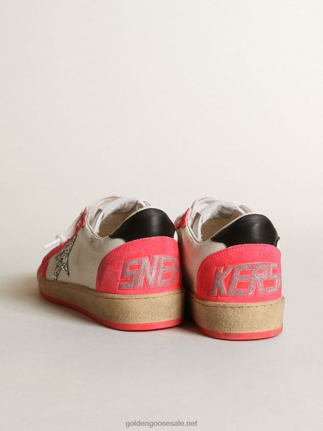Ball Star sneakers in white nappa leather with silver glitter star FN20N40 Women Golden Goose