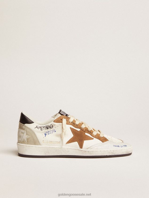 Ball Star sneakers with tobacco-colored suede star and black leather heel tab FN20N79 Women Golden Goose