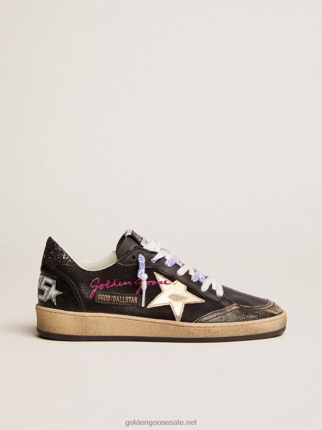 Black canvas Ball Star sneakers with platinum-colored star FN20N279 Women Golden Goose