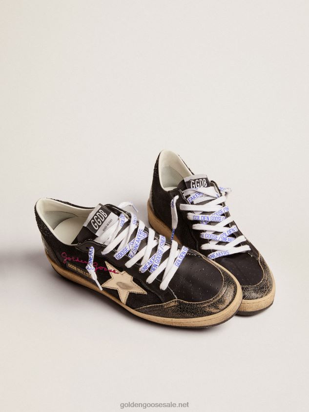 Black canvas Ball Star sneakers with platinum-colored star FN20N279 Women Golden Goose