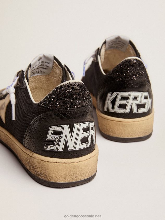 Black canvas Ball Star sneakers with platinum-colored star FN20N279 Women Golden Goose