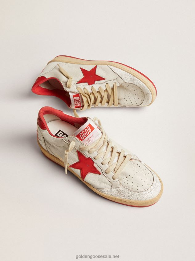 White Ball Star sneakers in leather with red star and heel tab FN20N68 Women Golden Goose