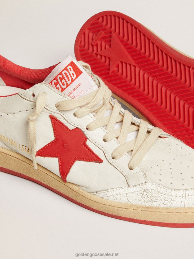 White Ball Star sneakers in leather with red star and heel tab FN20N68 Women Golden Goose
