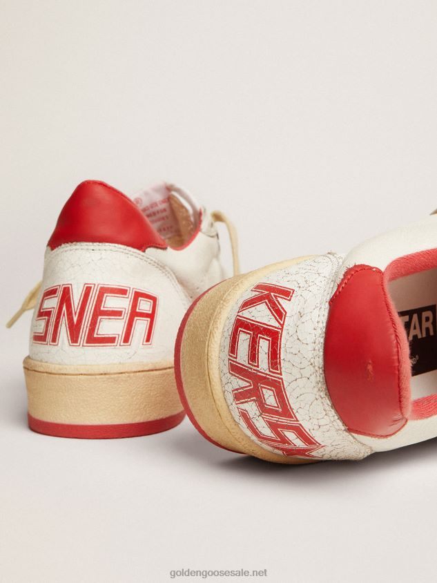 White Ball Star sneakers in leather with red star and heel tab FN20N68 Women Golden Goose