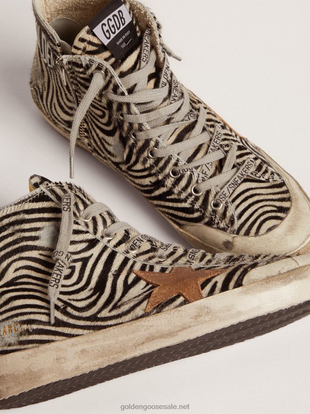 Francy Penstar LTD sneakers in zebra-print pony skin with tobacco-colored suede star FN20N119 Women Golden Goose