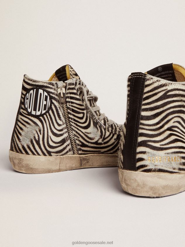 Francy Penstar LTD sneakers in zebra-print pony skin with tobacco-colored suede star FN20N119 Women Golden Goose