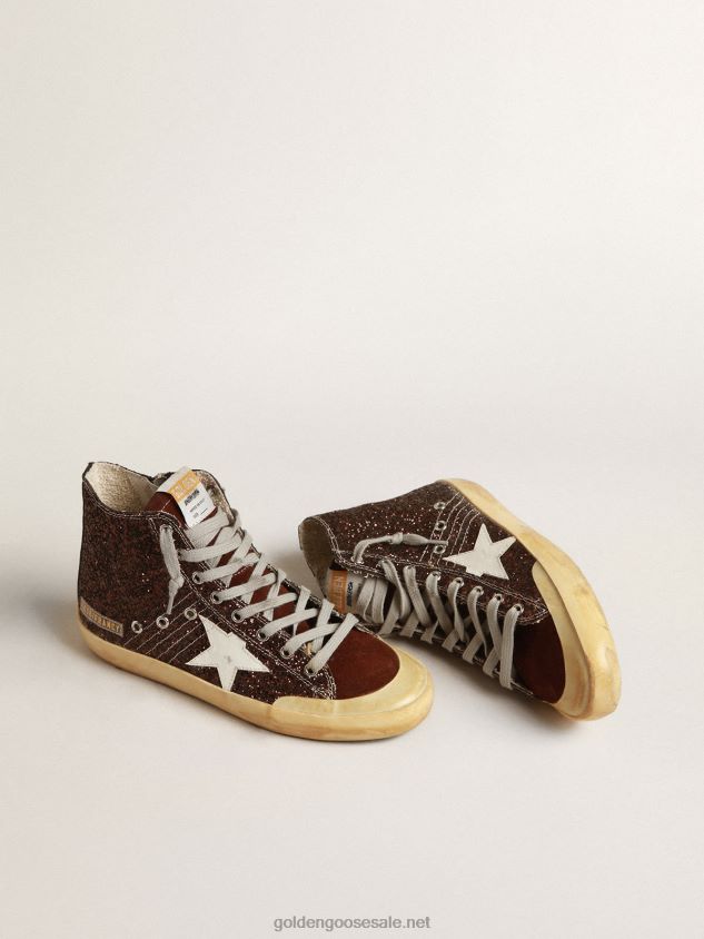 Francy Penstar in brown glitter with white leather star FN20N163 Women Golden Goose