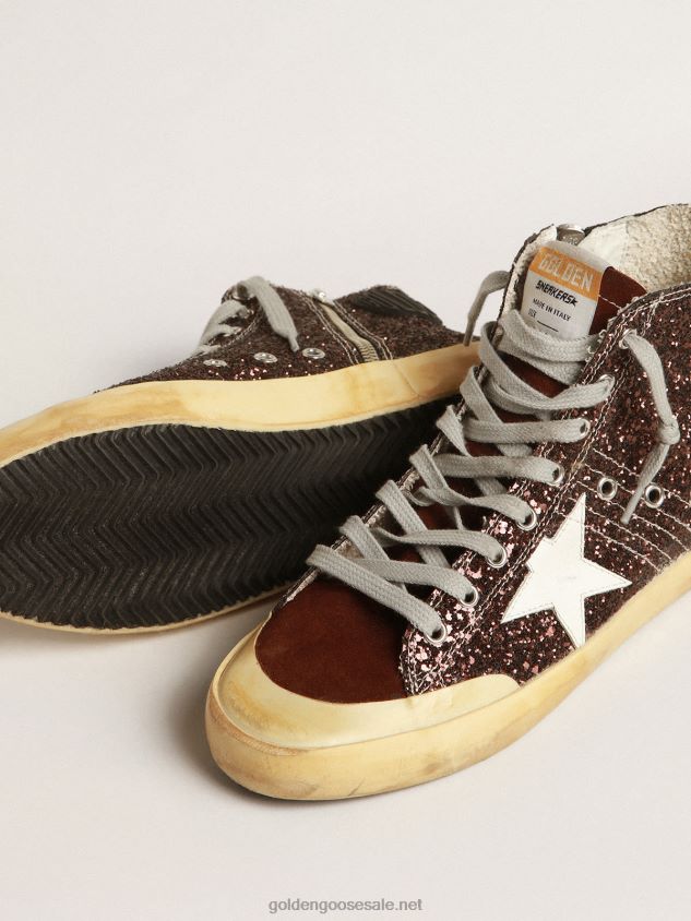 Francy Penstar in brown glitter with white leather star FN20N163 Women Golden Goose