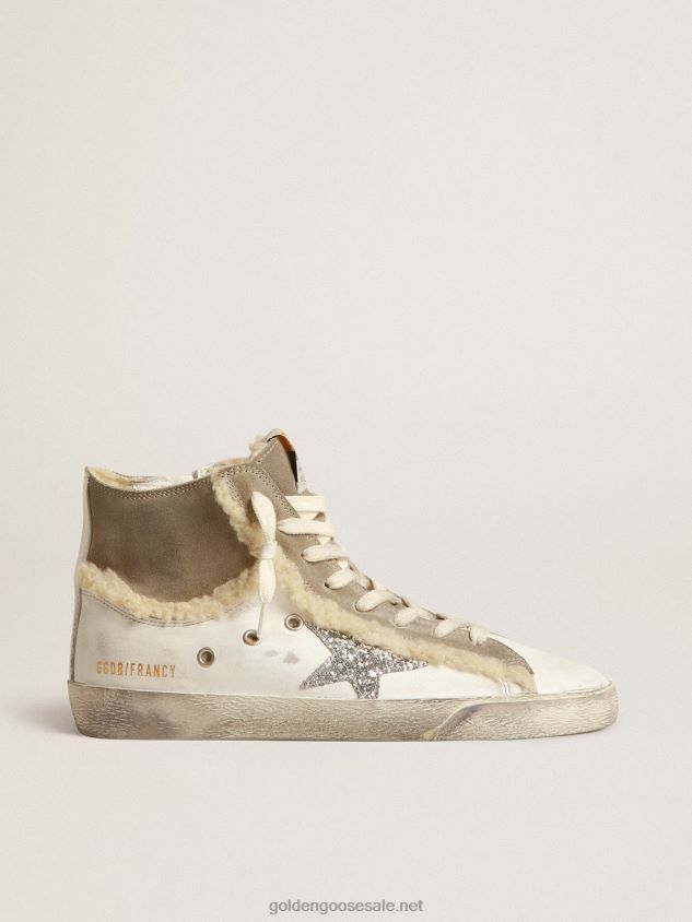 Francy in leather and suede with silver glitter star FN20N143 Women Golden Goose