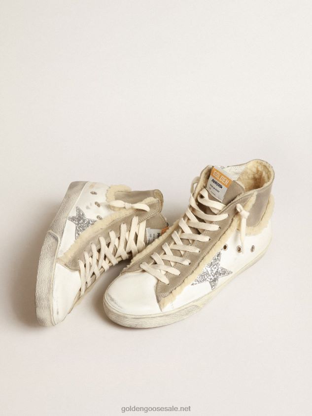 Francy in leather and suede with silver glitter star FN20N143 Women Golden Goose