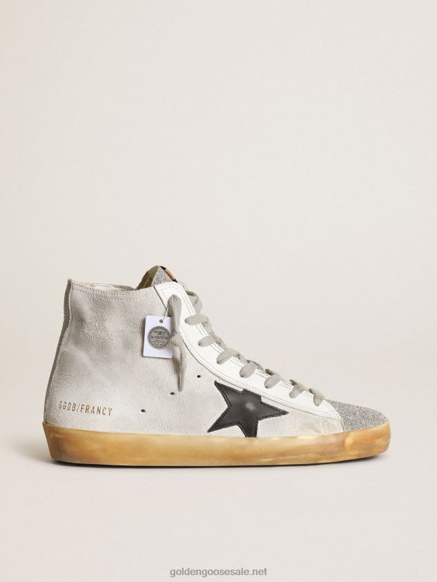 Francy sneakers in white suede with tongue in Swarovski micro-crystals and black leather star FN20N38 Women Golden Goose