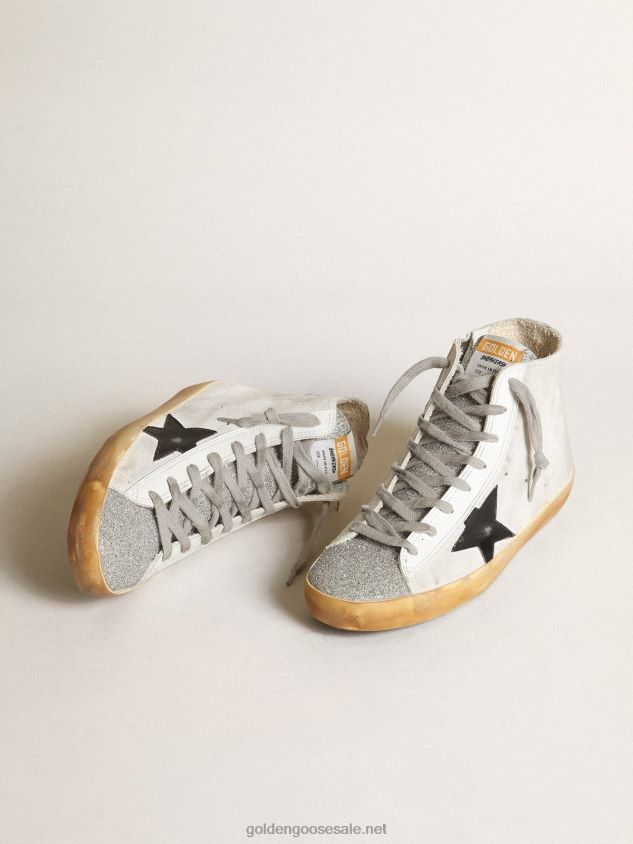 Francy sneakers in white suede with tongue in Swarovski micro-crystals and black leather star FN20N38 Women Golden Goose