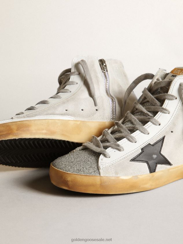 Francy sneakers in white suede with tongue in Swarovski micro-crystals and black leather star FN20N38 Women Golden Goose