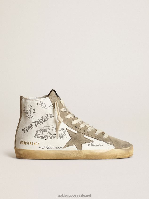 Francy sneakers with dove-gray suede inserts and all-over black lettering FN20N44 Women Golden Goose