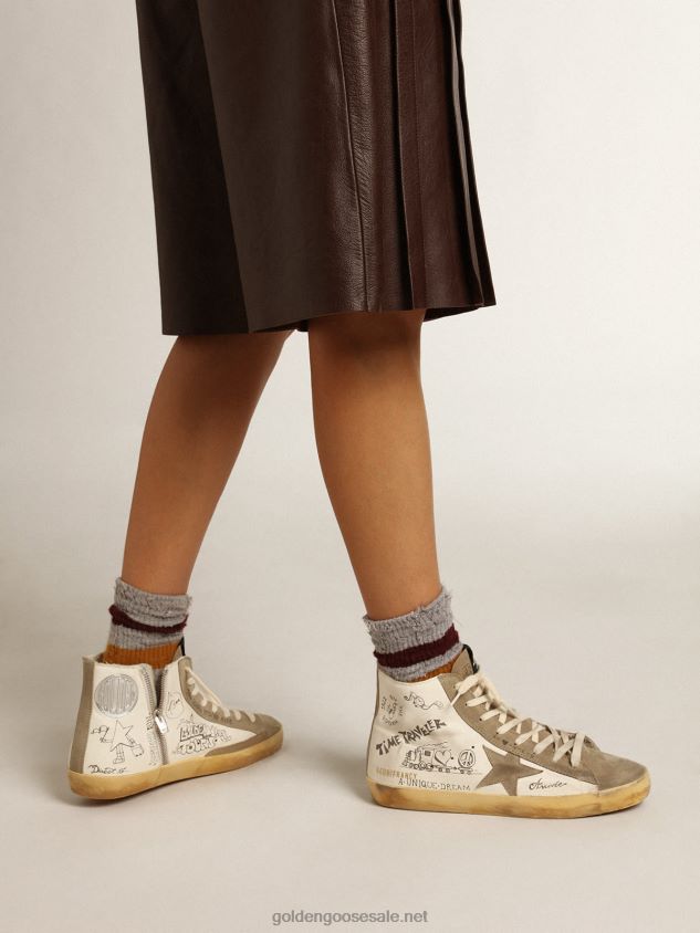 Francy sneakers with dove-gray suede inserts and all-over black lettering FN20N44 Women Golden Goose
